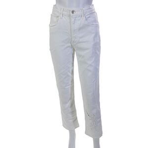 3x1 NYC Womens High Rise Open Knit Lizard Straight Leg Jeans White Size 30